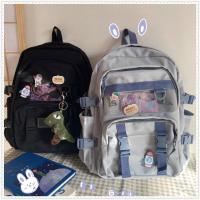 韩版ins百搭少女双肩包ulzzang日系原宿高中学生书包女大容量背包 百搭少女双肩黑(无挂件无徽章) 收藏店铺 送礼物