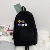 潮牌双肩包男士简约大容量旅行背包休闲日系初中生高中大学生书包 黑色裸包无配饰