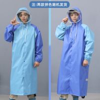 儿童中大童雨衣初中生胖孩子带书包位双帽檐防暴雨全身牛津布雨披 W18天蓝宝蓝背包+拉链+双帽檐 4XL(推荐身高150-