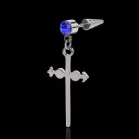 十字架耳钉男长款耳环个性男士耳钉韩版单只社会耳夹男无耳洞霸气 子弹头蓝钻