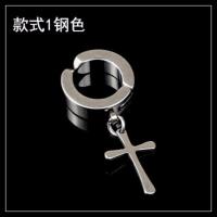 无耳洞十字架耳夹长款女非主流文艺潮人时尚流行男士耳钉假耳环 钢色 款式一