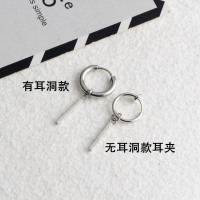 BTS防弹少年团朴智旻金泰亨同款耳钉耳坠男韩国个性嘻哈长款双链条耳链耳环不对称无耳洞耳夹耳饰女钛钢材质不褪色防水防过敏