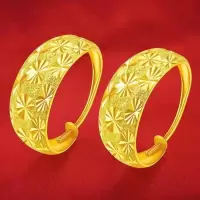 [送项链+手链+耳钉]镀金耳环女款金色越南沙金长款耳坠耳钉 5克大号满天星环[特价不送礼品]