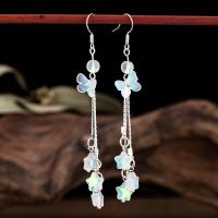 原创古风耳环磨砂蝴蝶耳坠女汉服日常百搭耳饰复古风甜美长款耳钩 磨砂蝴蝶银色耳钩(有耳洞)