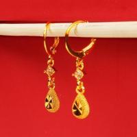 沙金耳环女长款不易掉色越南欧币金防过敏流苏耳环女首饰 水滴耳环(长约3.5cm)