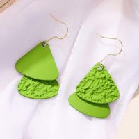 远方情小清新几何绿色系耳钉夏季新款耳钩度假磨砂质感耳环女E676 2# 双层三角形