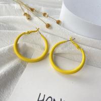 耳环圈圈糖果色女夏款2021年新款潮绿蓝气质高级感设计法式复古风 柠檬黄银针4cm圈圈