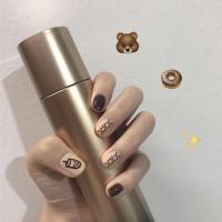 假指甲贴片磨砂豹纹穿戴美甲新娘中长款24片可取可带成品甲片 0118-咖啡小熊