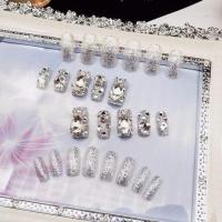 水滴皇冠新娘假指甲婚礼拍照写真背胶款可穿戴式美甲片假指甲成品 胶水款 红金粉(短款方头)