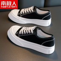 南极人丑萌大头鞋2021春季新款厚底帆布鞋女日系圆头松糕跟小白鞋 T18黑色 35