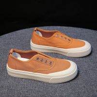 夏季薄款糖果色帆布鞋女2021新款春秋布鞋单鞋球鞋小白鞋软底板鞋 姜黄色 35