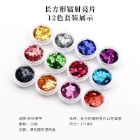 美甲镭射条纹幻彩亮片长方形闪光贴片指甲油胶装饰品12瓶套装 12色镭射长方形亮片套装