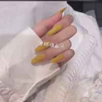 手工光疗美甲片成品带钻重复使用假指甲贴片可拆卸新娘穿戴甲防水 长款芥末黄 大号