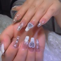 手工美甲 贴片简约气质 白色爱心成品美甲 穿戴甲可拆卸甲片贴 白法式爱心碎钻 XS最小号