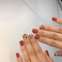 焦糖豹纹短款可卸穿戴美甲贴片成品假指甲指甲贴片甲贴