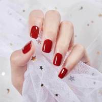 假指甲贴片美甲成品甲片女学生可摘带欧美中长款可反复拆卸可穿戴 草莓红 24贴果冻胶+搓条+胶水+酒精棉片