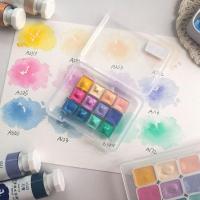 鲁本斯马卡龙配色水彩颜料分装手账插画初学大师级糖果色美甲水彩 马卡龙12色0.3-0.4ml透明盒