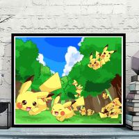 数字油画diy手工减压油彩上色创意卡通漫画礼物鬼灭之刃装饰画 F138比卡丘 40*50无框亚麻布颜料+画笔