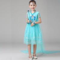 冰雪奇缘艾莎公主裙爱莎连衣裙迪士尼儿童礼服圣诞节走秀表演出服 蓝色艾莎短袖 (无披纱) 100
