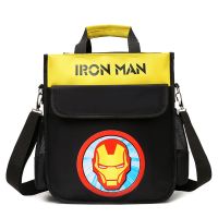中小学生补习袋辅导班手提袋男女儿童补课包帆布单肩斜挎美术书包 黑色钢铁侠-三层双拉链