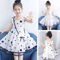 女童夏装2020韩版时尚洋气儿童波点网纱连衣裙公主裙A字版表演裙 藏青色 送包包加发箍 110 建议身高105-115c