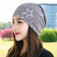 帽子女春夏薄款透气女薄光头帽时尚堆堆帽月子帽中老年包头空调帽 卡其色(碎花五星帽)