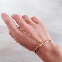 朱一龙同款手镯一体式戒指水钻链条气质长款尾戒指男女指环手链 新款手镯金色连体一套装