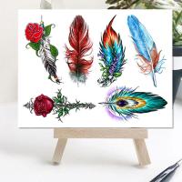 个性羽毛纹身贴图案遮疤痕花臂古风防水女持久性感仿真韩国清新 羽毛1张