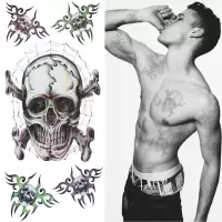 纹身贴防水防汗男士持久花臂龙虎蝎子手背骷髅仿真假刺青贴套装 2张骷髅