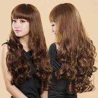 假发女齐斜刘海整顶假发套长发长卷发蓬松短发假发片直发假发马尾 浅棕色 斜刘海(送发网)