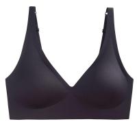 点胶款一片式无痕内衣女无钢圈性感薄款聚拢调整型收副乳文胸罩女 素肌-气质黑 (薄0.5cm) S码 (建议70-90斤)