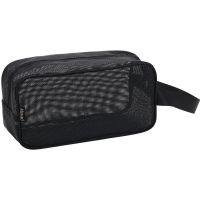 洗漱包男士便携洗澡篮浴兜大容量网格收纳袋化妆包出差旅行沐浴包 黑色网格(小号)