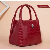 韩国鳄鱼皮化妆品包加厚牛津帆布包女手提包便当饭盒妈咪小布包 外拉链鳄鱼皮-红色