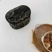 斑马纹化妆包ins收纳包便携外出随身大容量学生少女心可爱手提包 1#棕底豹纹款手提化妆包