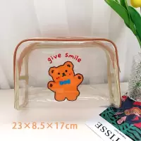 便携大容量透明洗漱包简约ins手提化妆包韩式TPU防水化妆品收纳包 棕色小熊化妆包