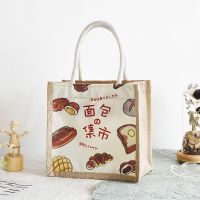2021新款棉麻小号中号饭盒袋便当手提包帆布小包包女带拉链手拎包 小号面包集市[提绳不耐用慎重拍]