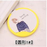 小清新折叠带梳子小镜子随身化妆镜便携迷你梳妆镜卡通插画塑料镜 圆形1#