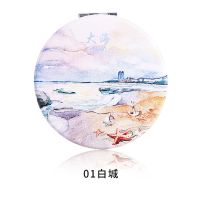 镜子折叠简约鲸空原创厦门手绘旅游纪念品皮革金属圆形镜子ins风 01白城