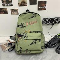 背包男2021新款涂鸦印花双肩包女夏韩版潮简约休闲高中大学生书包 绿色[普通面料不防水不防盗 单包