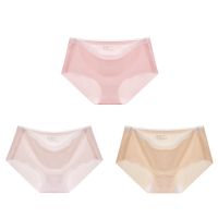 [不夹PP]无痕内裤女冰丝薄款透气女士内裤中腰一片式少女三角裤 A 粉+浅粉+肤 M 80-100