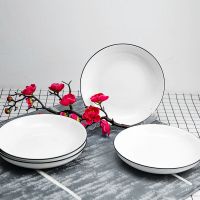 [3-10个装]景德镇家用盘子陶瓷菜盘圆盘果盘碟子饭盘圆盘餐具 黑线白盘 7英寸圆盘[3个装]