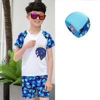 儿童泳衣男童泳衣套装男孩分体连体速干游泳衣中大童宝宝沙滩泳装 白恐龙(泳衣+泳裤+泳帽) M码90-105cm25-35