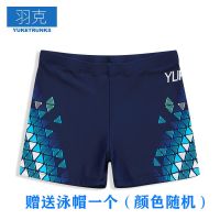 泳裤男成人宽松速干高弹性潮泳衣男士游泳装备时尚舒适平角游泳裤 蓝色三角[赠泳帽] L码(建议90-100斤)
