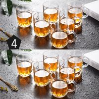 玻璃带把杯买6送6]无铅耐热玻璃水杯子家用套装透明泡花茶果汁杯 菱形把杯240ml 买2送1共3只