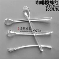 一次性咖啡搅拌勺塑料乘咖啡勺迷你搅拌棒小勺加厚咖啡调理勺短款 透明100只/包