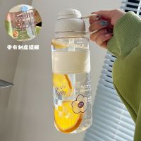 [48小时发货]塑料杯女便携可爱带吸管大容量大号水杯ins风个性潮流少女心杯子 白色+透明贴纸(款式随机) 700ml