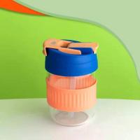 夏季玻璃水杯女高颜值带吸管便携咖啡杯茶杯带盖双饮简约随行杯子 粉色-400ml 标配