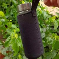 双层玻璃杯商务便携男女办公水杯带盖滤网泡茶杯隔热创意良秀提绳 布套单层杯490mL