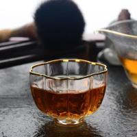 日式锤纹玻璃品茗杯描金水晶透明耐热茶杯功夫茶具个人小茶杯六角 ②款 金边杯