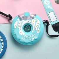 韩版儿童甜甜圈水杯女学生水壶婴幼儿便携带背带杯套男孩吸管水杯 甜甜圈水杯-蓝色+背带+硅胶杯套 水杯